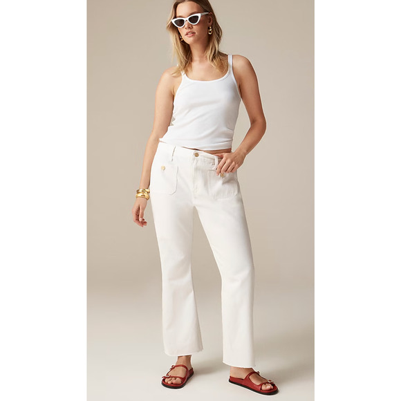J Crew Sailor Relaxed Demi Boot Jeans 27P P27 27 White NWT Nautical J.Crew BZ729 - Picture 1 of 6